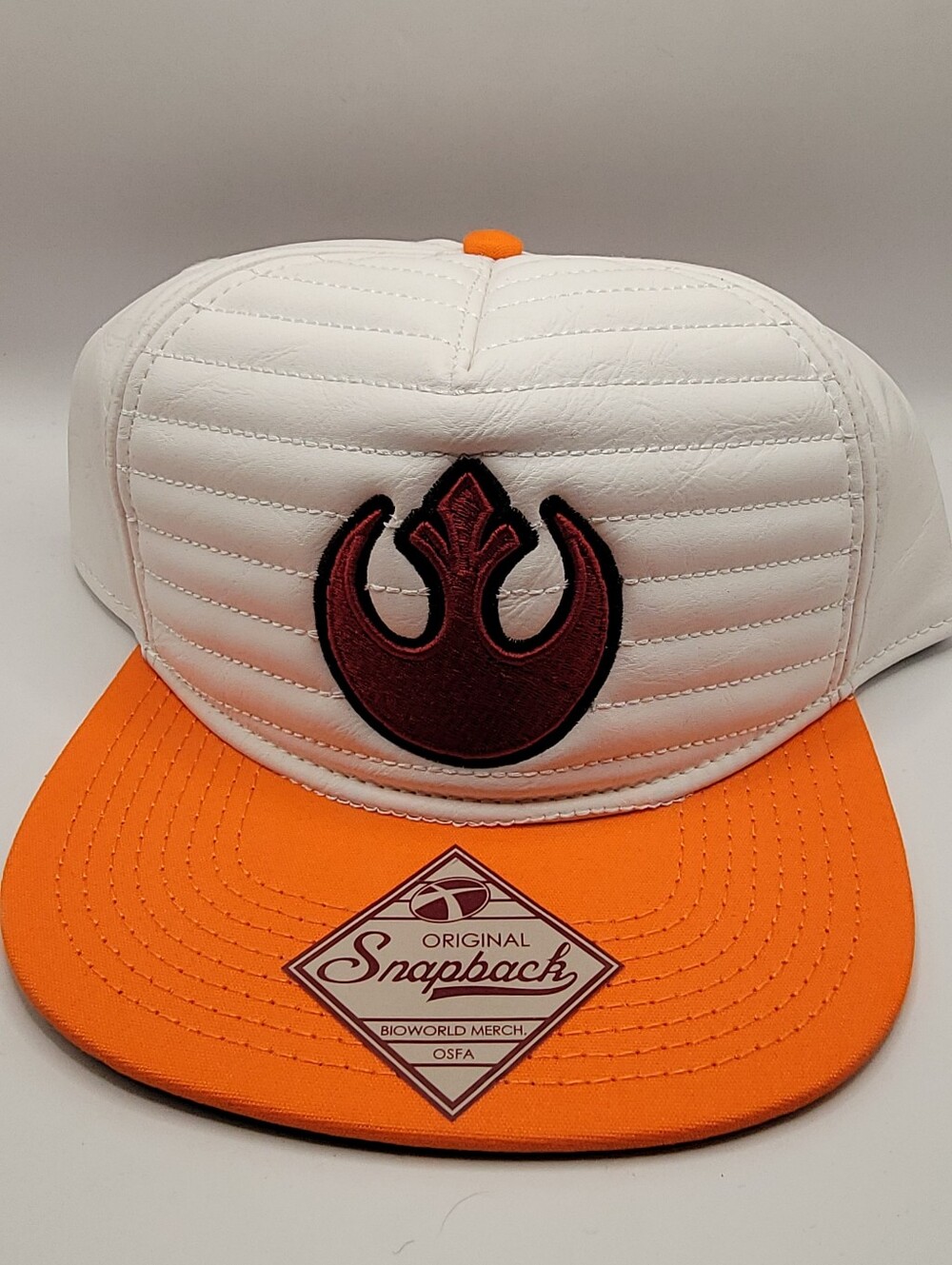 Star Wars White Quilted Snapback with Orange Brim and Maroon Emblem